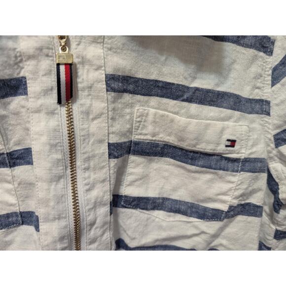 Tommy Hilfiger Shirt Womens M Blue Stripes Zip Collared Preppy Long Sleeve - Picture 2 of 9